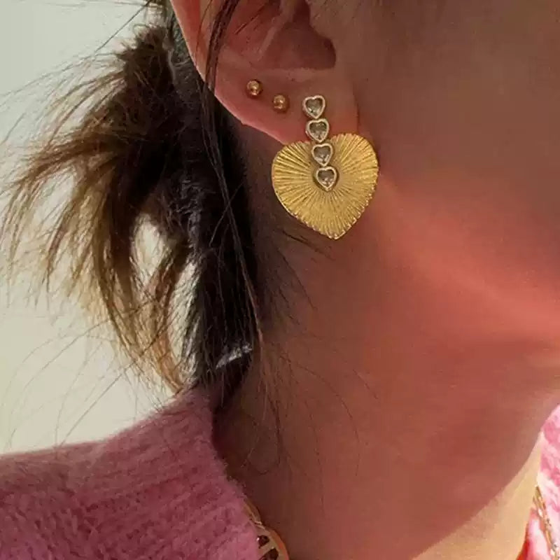 Retro Heart Shaped Gold Plated Earring