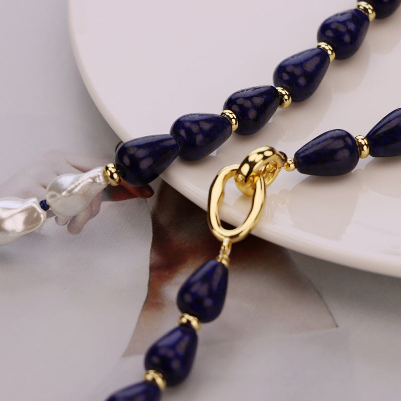 Imitation Baroque Pearl Lapis Lazuli Necklace