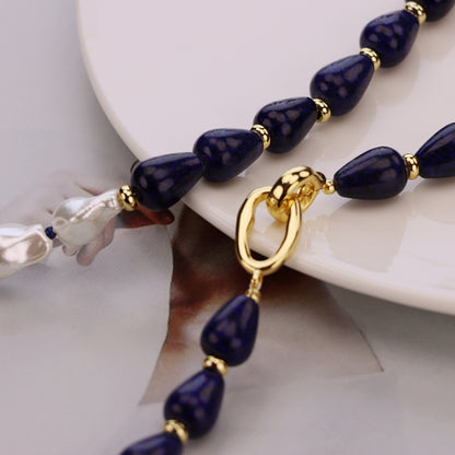 Imitation Baroque Pearl Lapis Lazuli Necklace