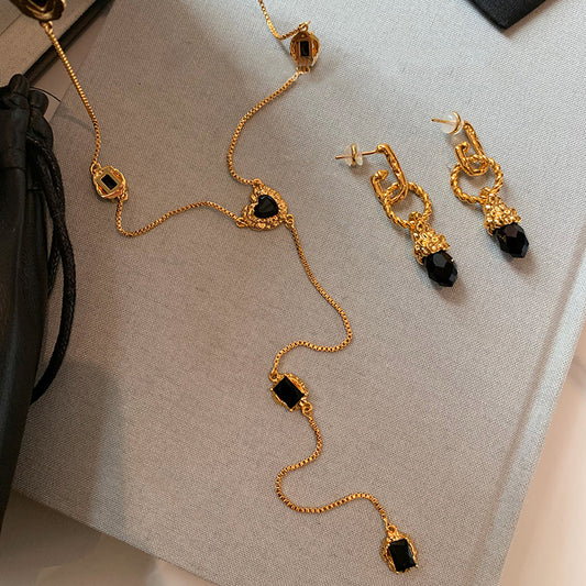 Luxury Black Gold Plated Earrings and Necklace Set