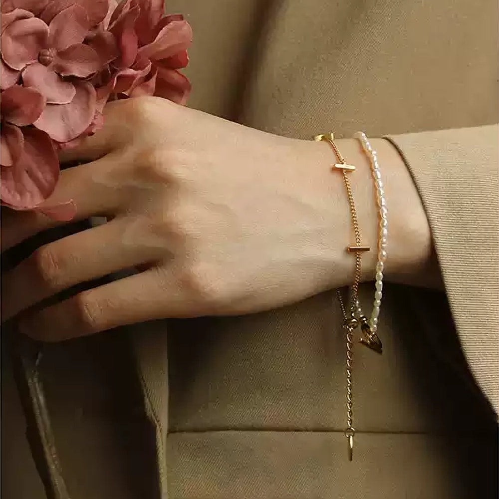 Gold Plated Copper Bracelet with Bar Accents
