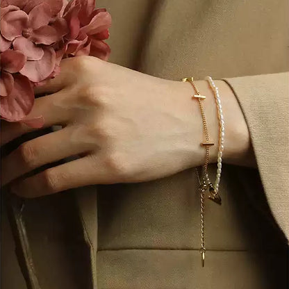 Gold Plated Copper Bracelet with Bar Accents