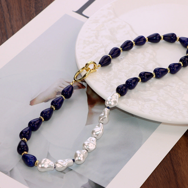 Imitation Baroque Pearl Lapis Lazuli Necklace