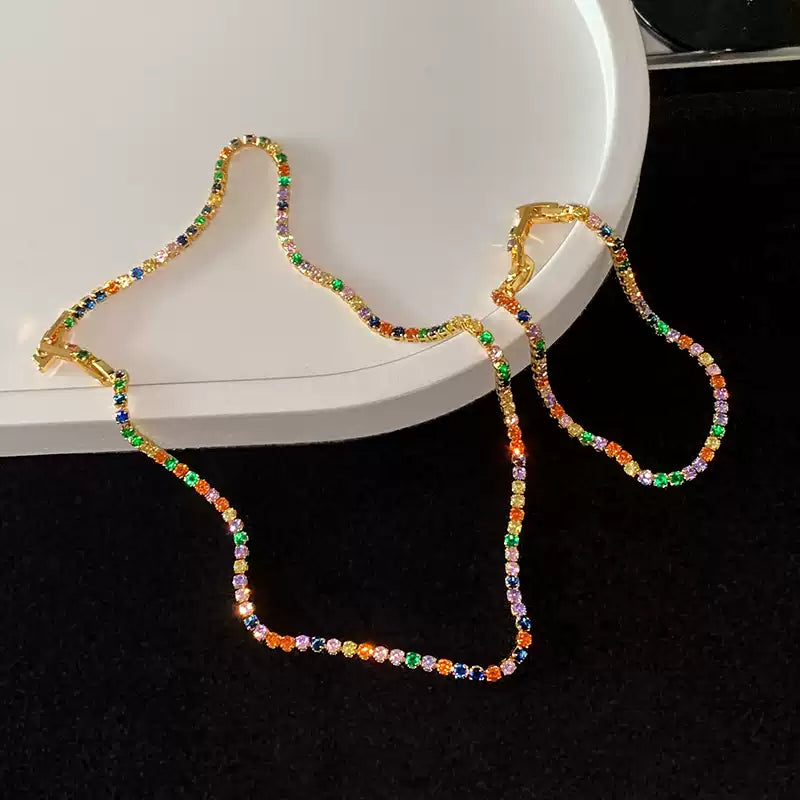 Colorful Zircon Gold Plated Necklace