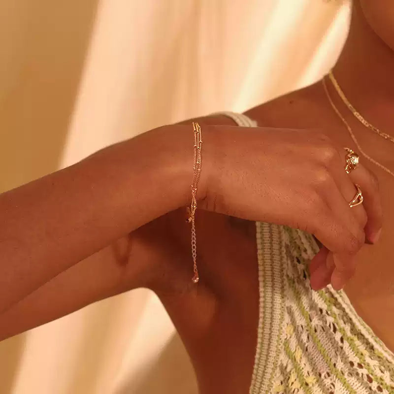 Three Layer Gold Plated Beaded Chain Bracelet
