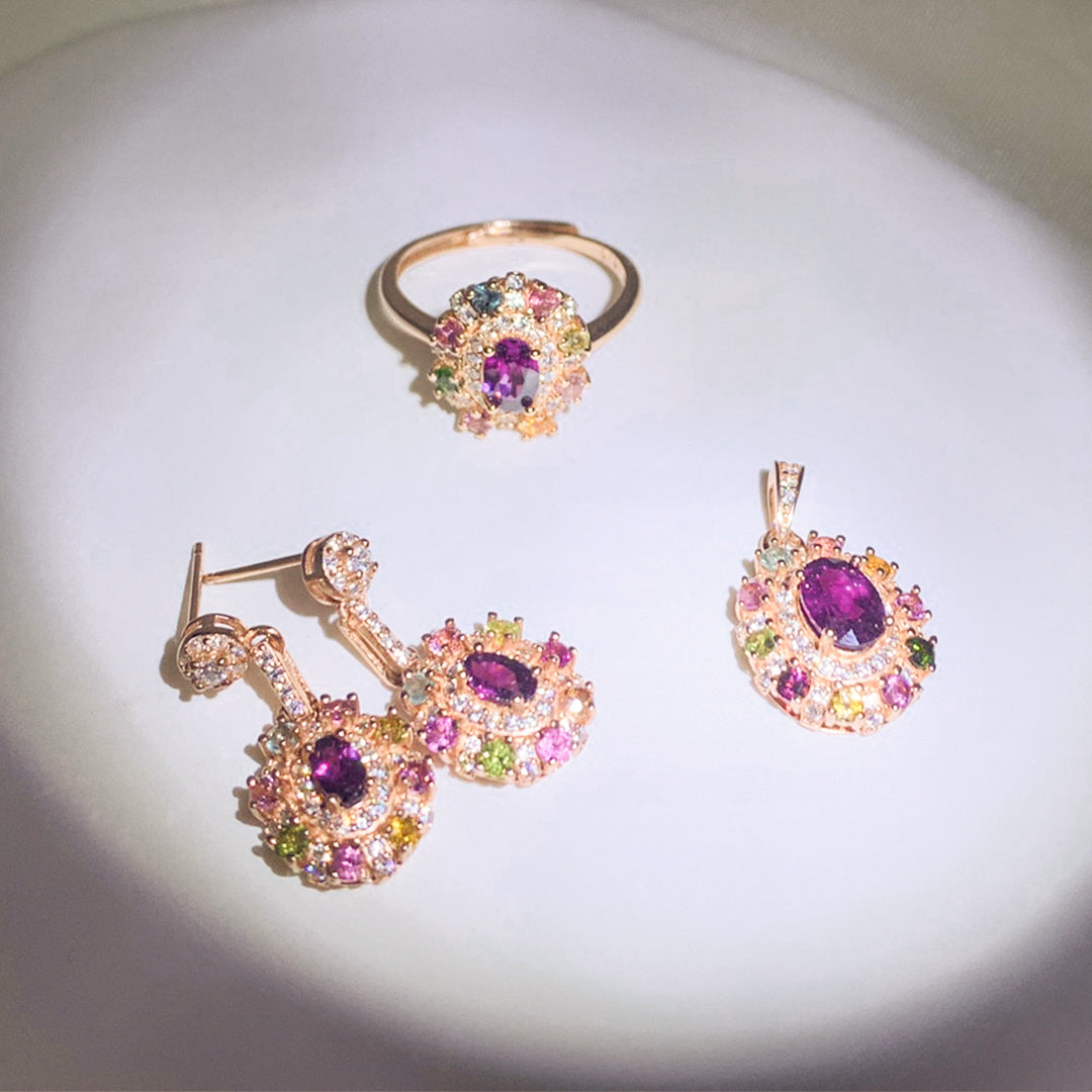 Multicolor Tourmaline Halo Oval-Cut Drop Earrings