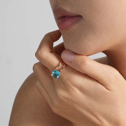 Aqua Glow Open-Warp Ring