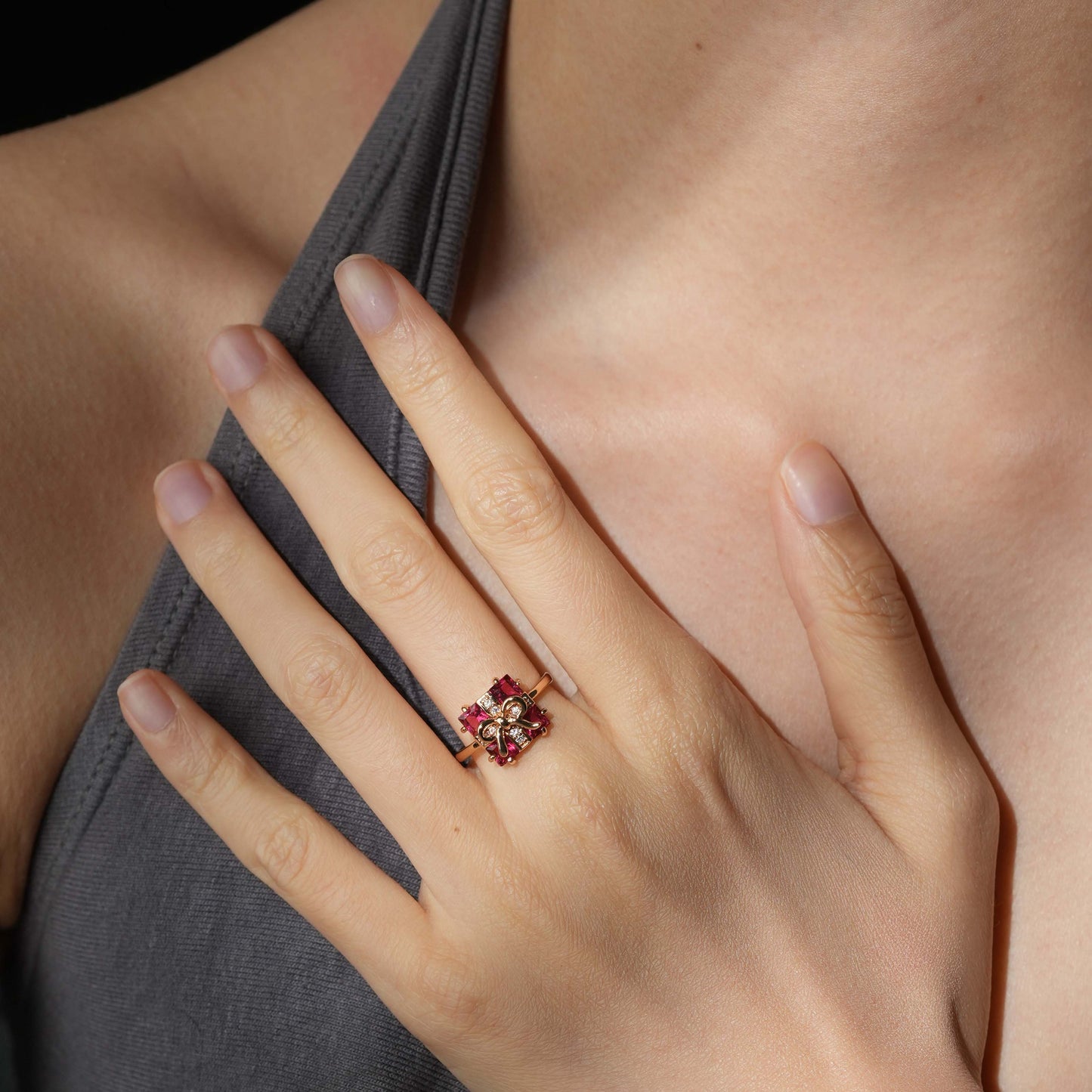 Ruby-Red Gift Bow Ring