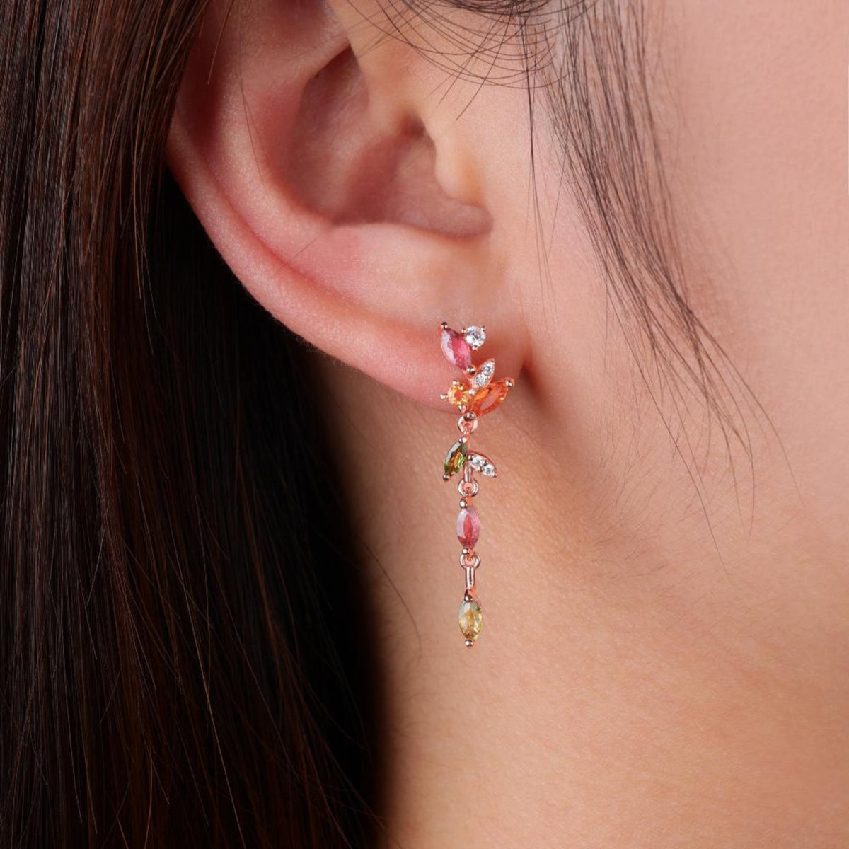 Multicolor Tourmaline Petal Starburst Oval-Cut Dangle Earrings – Cascading Bloom Design
