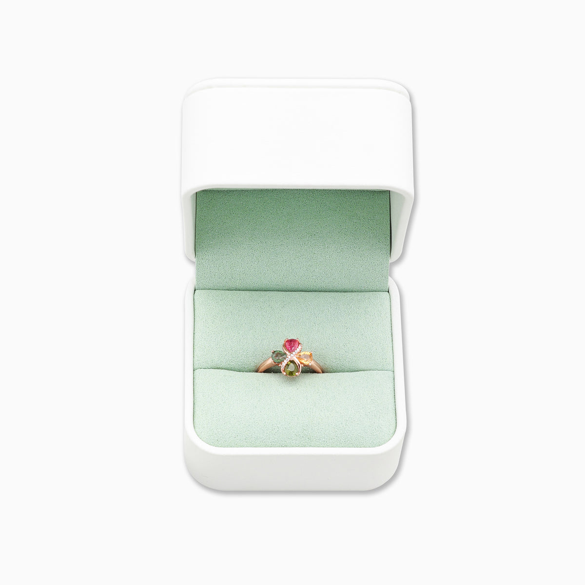 Multicolor Tourmaline Petal Heart Bloom Pear-Cut Ring