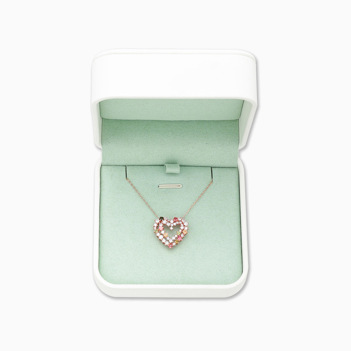 Multicolor Tourmaline Heart Pendant Necklace – Round-Cut Cluster Design