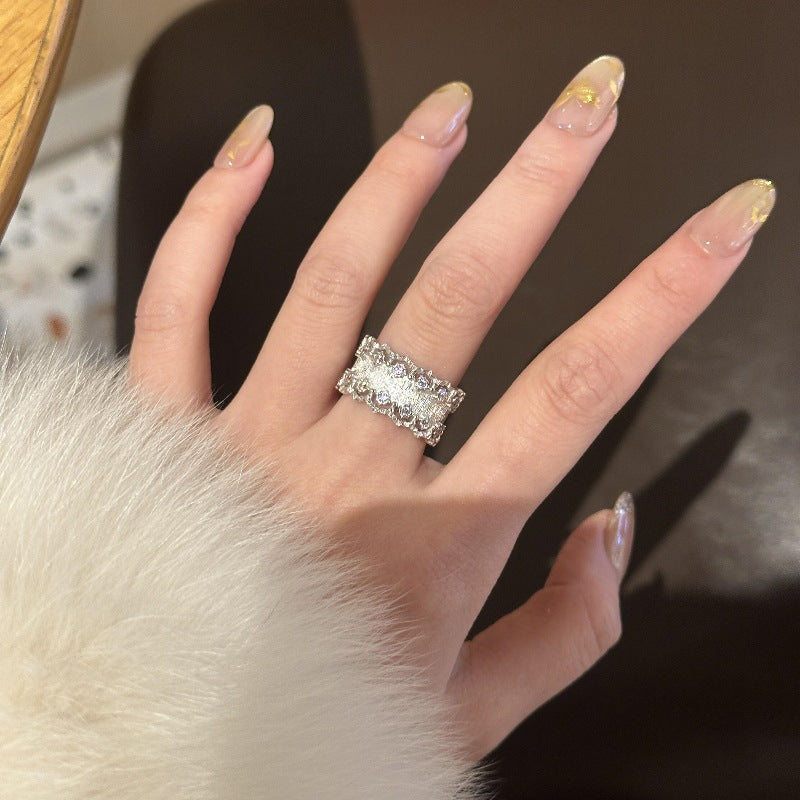 Textured Sparkle Wide Band Ring