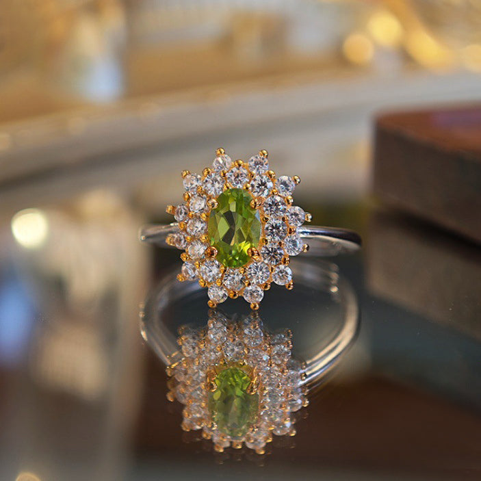 Peridot Filigree Halo Ring