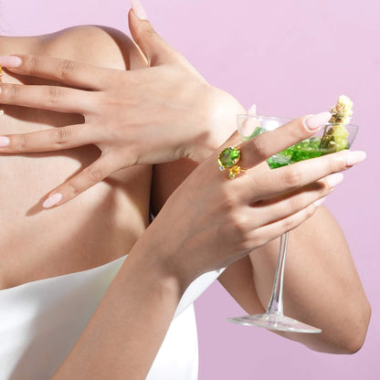 Peridot Oribit Halo Ring