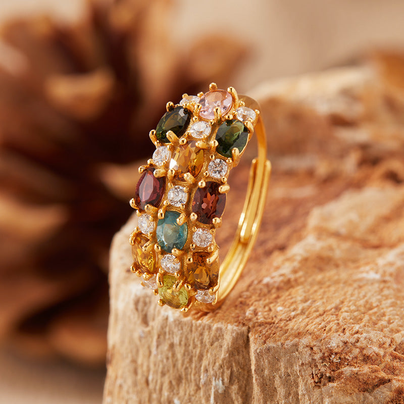 Color Grid Sparkle Tourmaline Ring