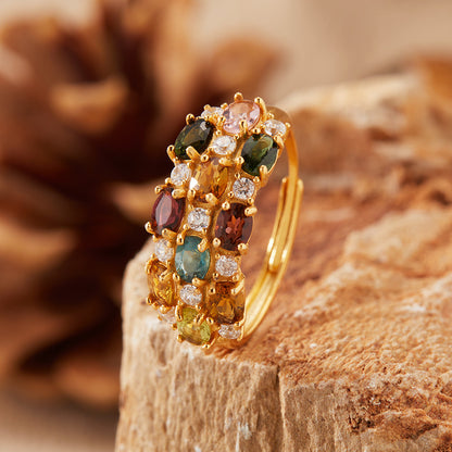 Color Grid Sparkle Tourmaline Ring