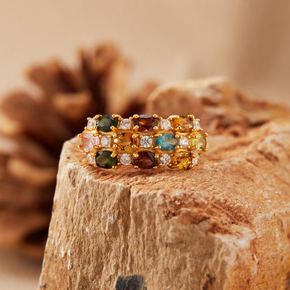 Color Grid Sparkle Tourmaline Ring