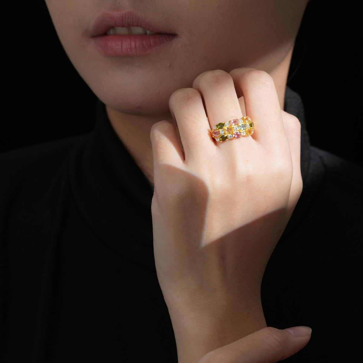 Color Grid Sparkle Tourmaline Ring