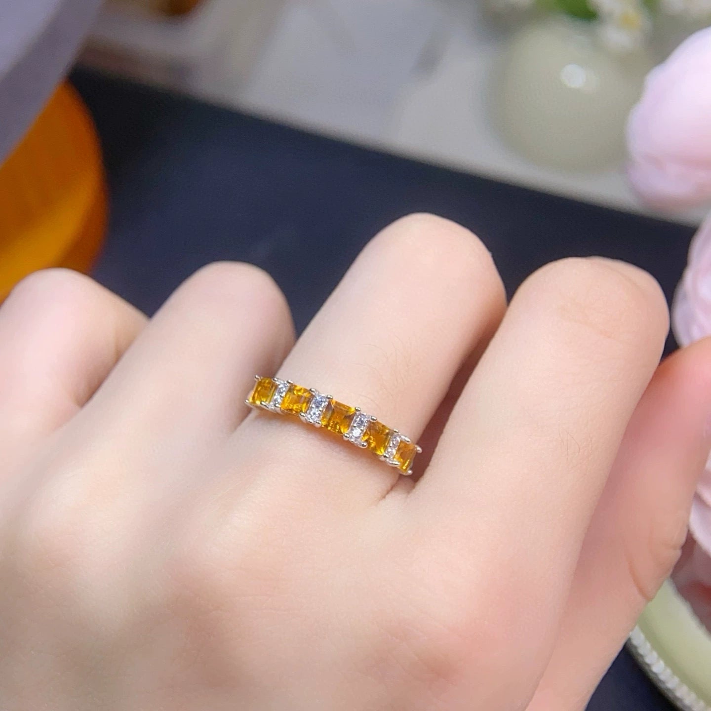 Citrine Bar Line Ring