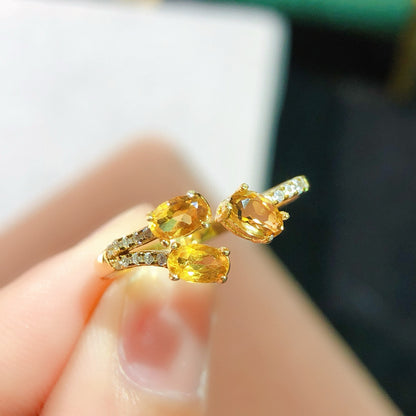 Sunlit Triple Citrine Open-Ring