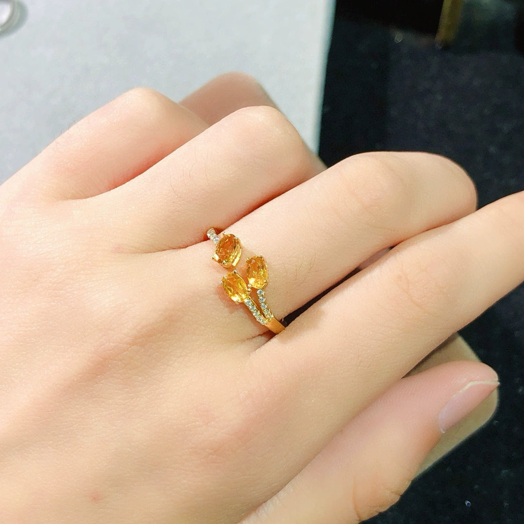 Sunlit Triple Citrine Open-Ring