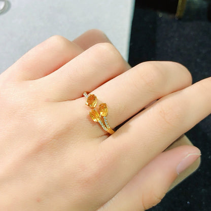 Sunlit Triple Citrine Open-Ring