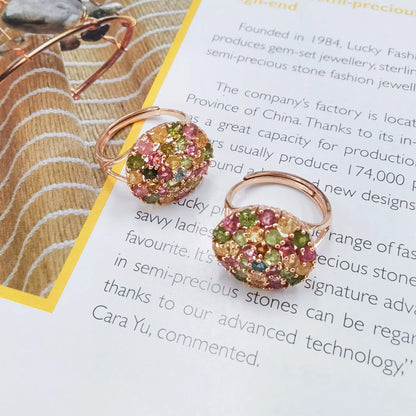 Rainbow Mosaic Dome Tourmaline Ring