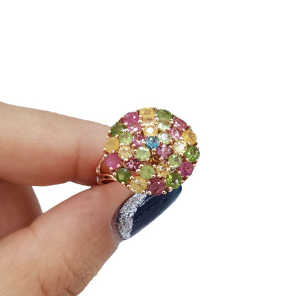 Rainbow Mosaic Dome Tourmaline Ring