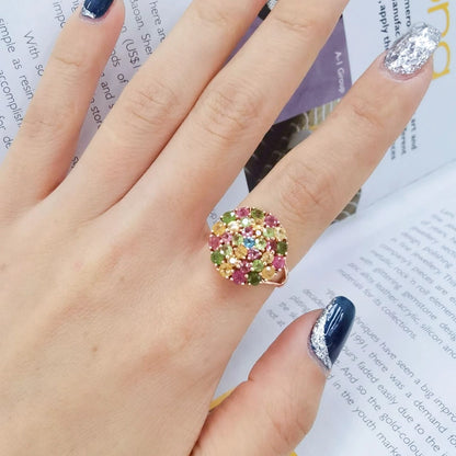 Rainbow Mosaic Dome Tourmaline Ring