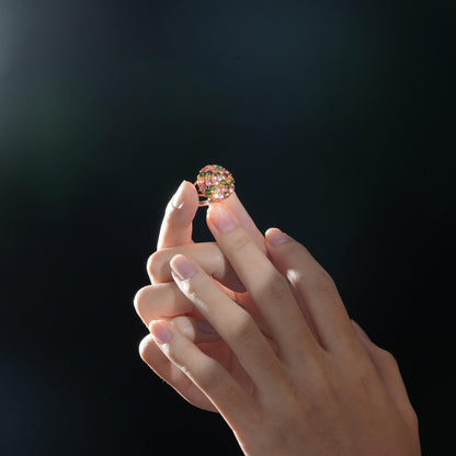 Rainbow Mosaic Dome Tourmaline Ring