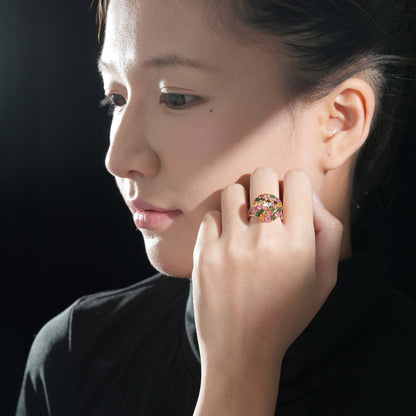 Rainbow Mosaic Dome Tourmaline Ring