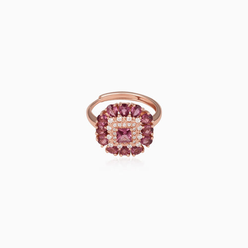 Floral Halo Frame Garnet Ring