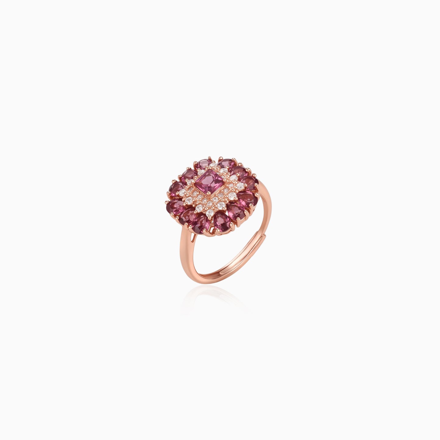 Floral Halo Frame Garnet Ring