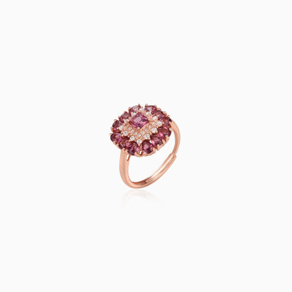 Floral Halo Frame Garnet Ring