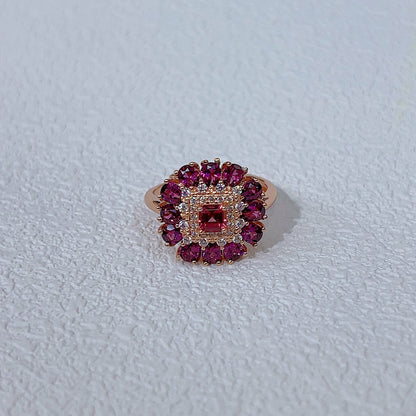 Floral Halo Frame Garnet Ring