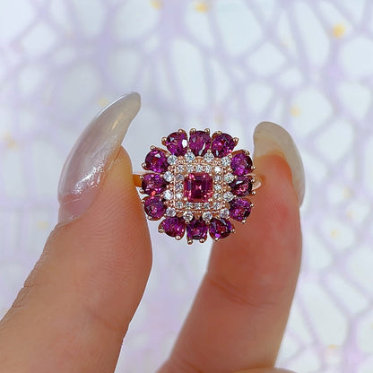 Floral Halo Frame Garnet Ring