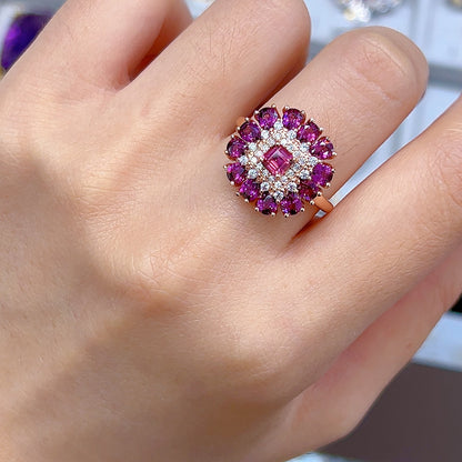 Floral Halo Frame Garnet Ring