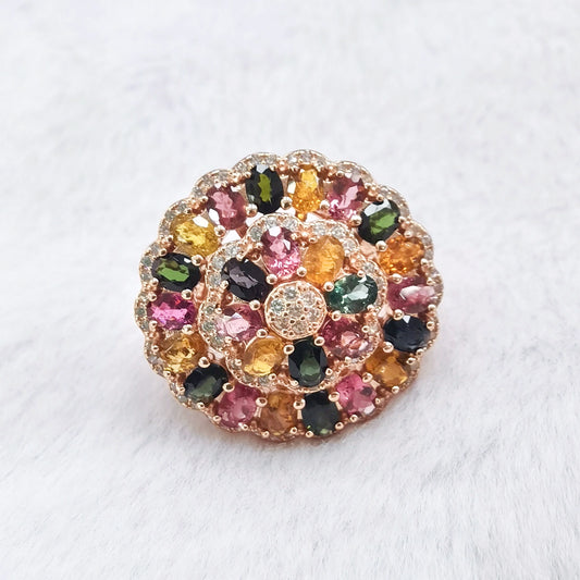 Rainbow Mosaic Blossom Ring