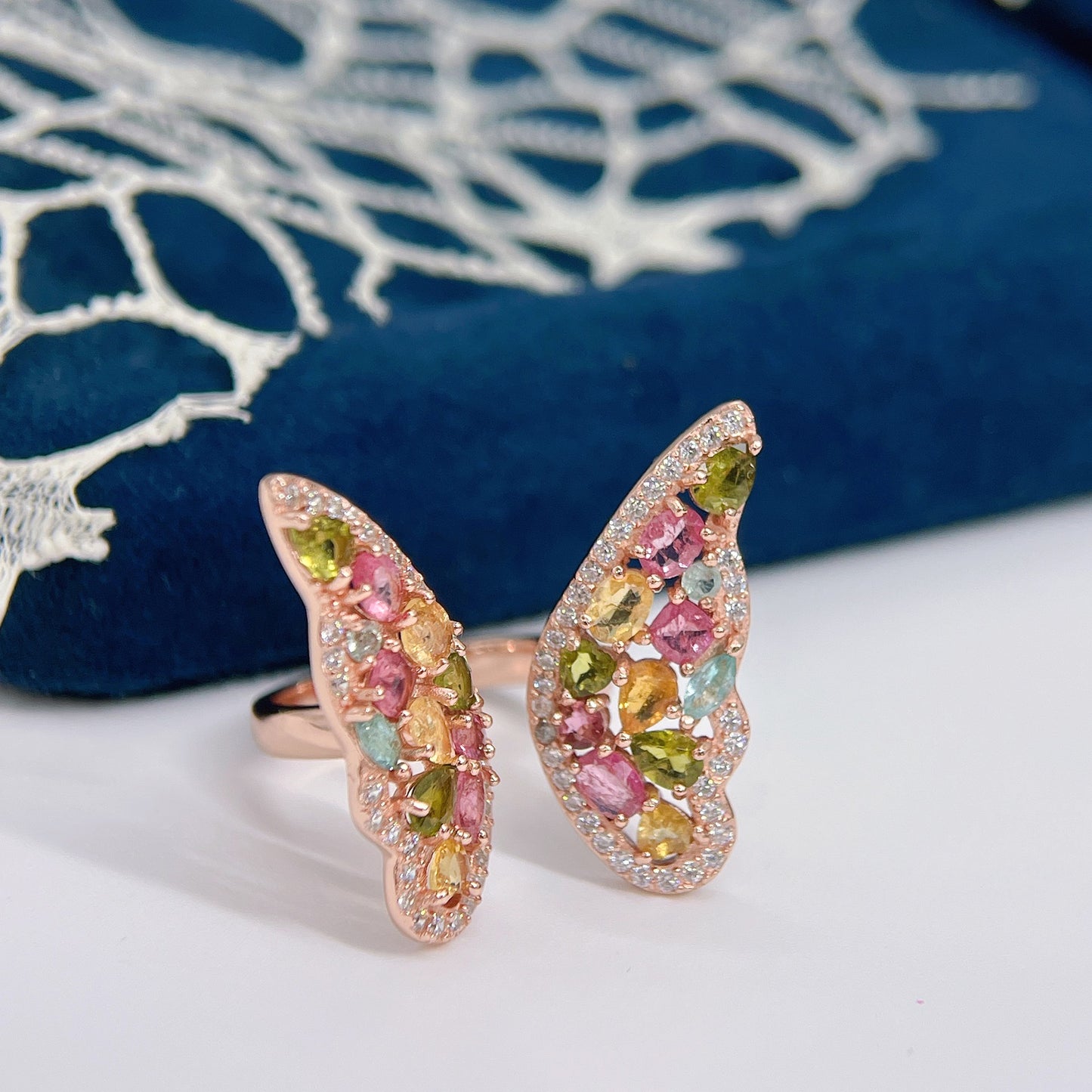 Colorful Fluid Wing Tourmaline Ring