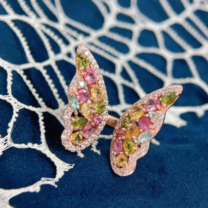 Colorful Fluid Wing Tourmaline Ring