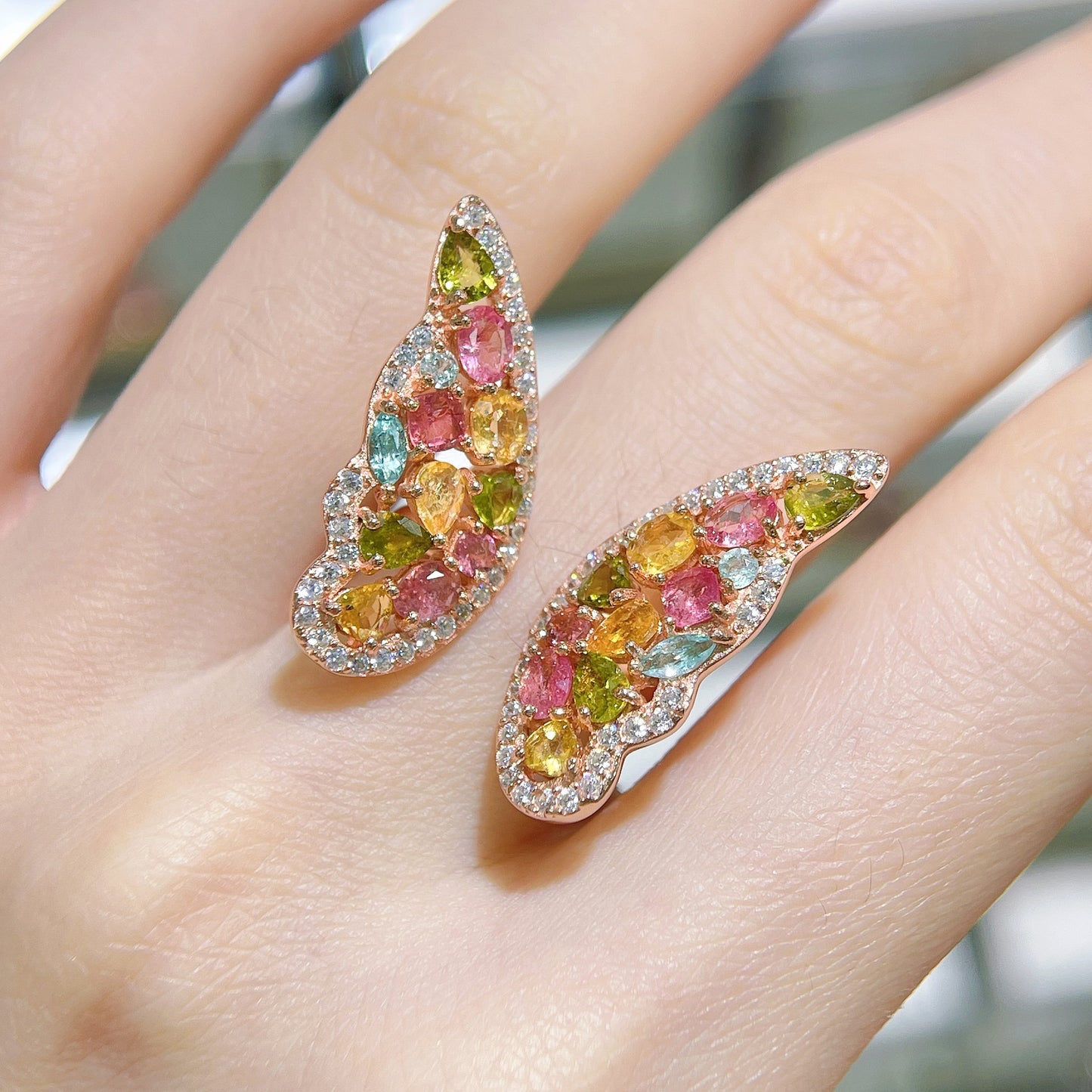 Colorful Fluid Wing Tourmaline Ring