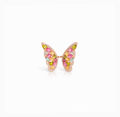 Colorful Fluid Wing Tourmaline Ring