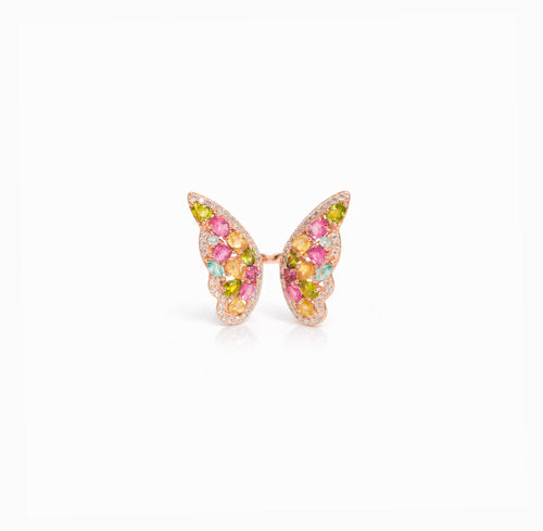 Colorful Fluid Wing Tourmaline Ring