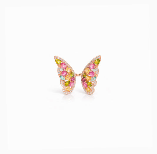 Colorful Fluid Wing Tourmaline Ring