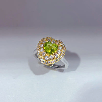 Double Halo Heart Peridot Ring