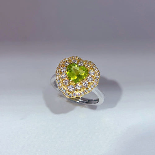 Double Halo Heart Peridot Ring