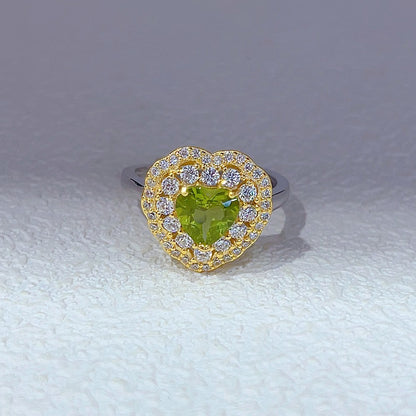 Double Halo Heart Peridot Ring