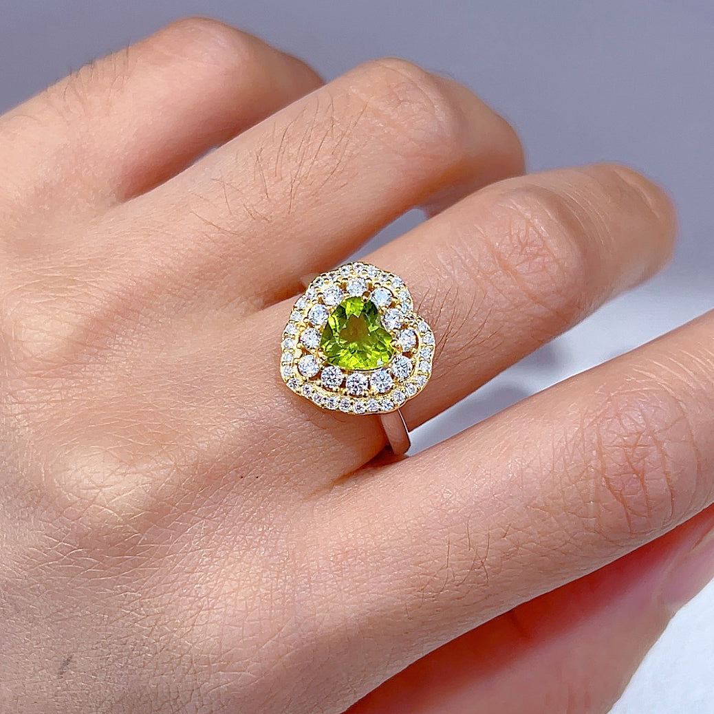 Double Halo Heart Peridot Ring