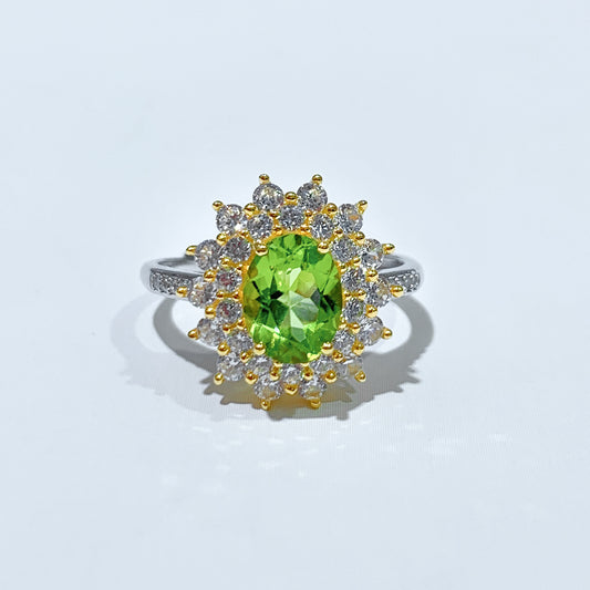 Floral Halo Oval Peridot Ring