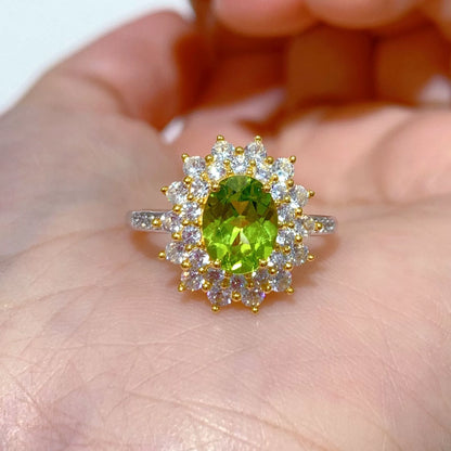 Floral Halo Oval Peridot Ring